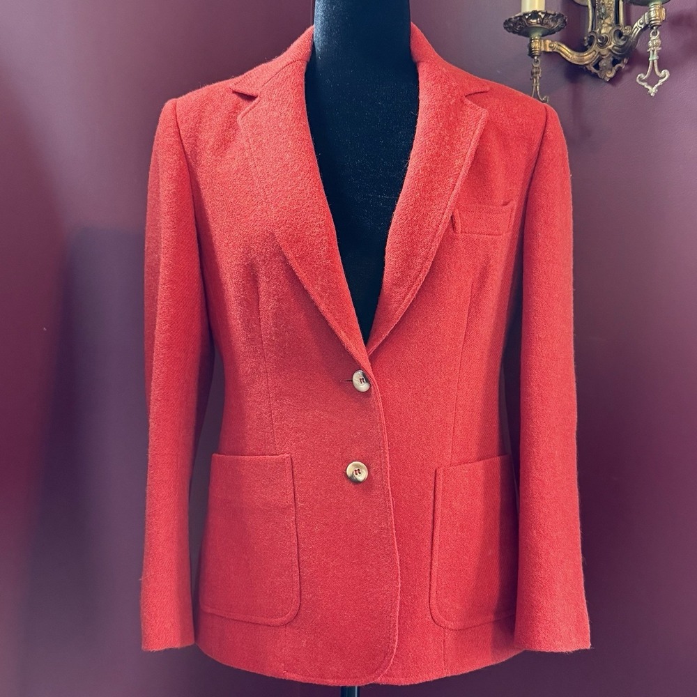 VTG 1970s Evan Picone Tailored Wool‎ Dark Orange Blazer Women Sz 12 UNION Tag!